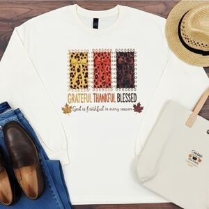 Grateful Thankful Blessed Long Sleeve Shirt • Fall Faith Tee • Christian